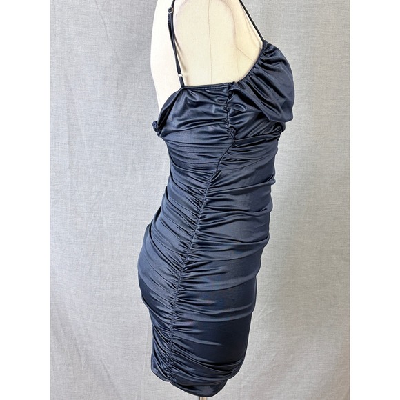 Lucy in the Sky Navy Ruched Bodycon Mini Dress Spaghetti Strap V-Neck Size M - Picture 2 of 8